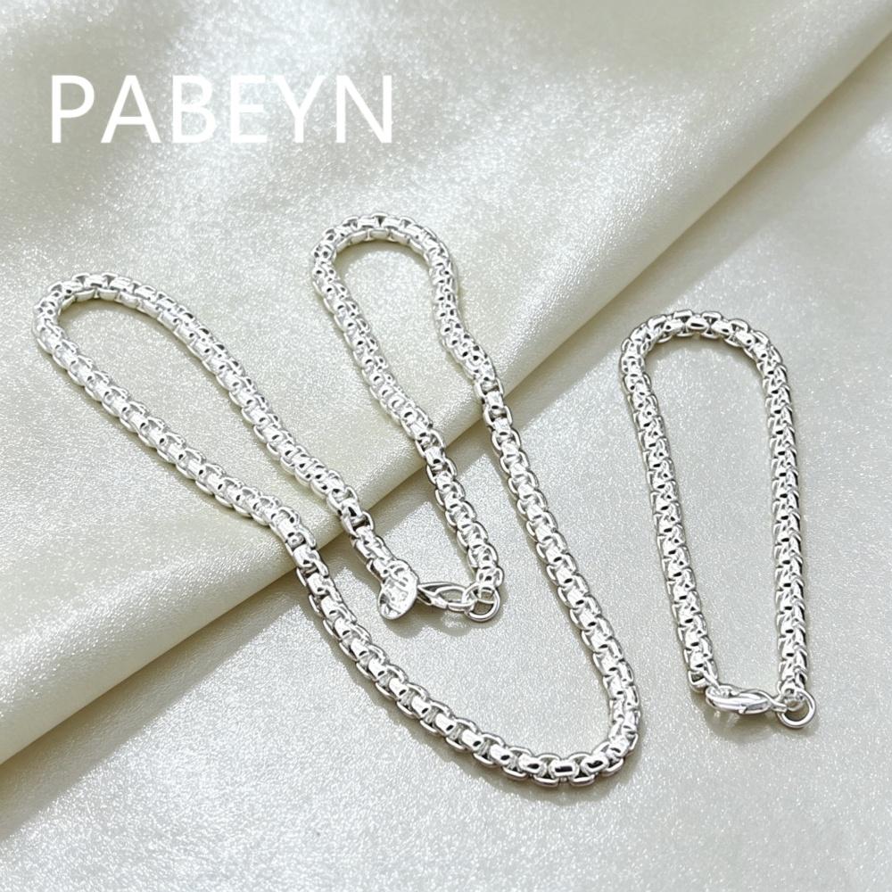 925 Sterling Silver Stylish Simple Round Box Bracelet Necklace Set, Birthday Party Anniversary Gift, Daily Wear