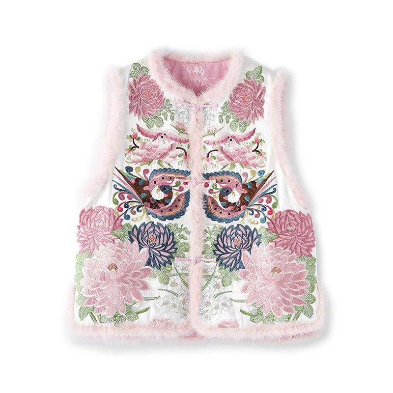 Women's Ethnic Embroidered Cotton-Padded Winter Vest