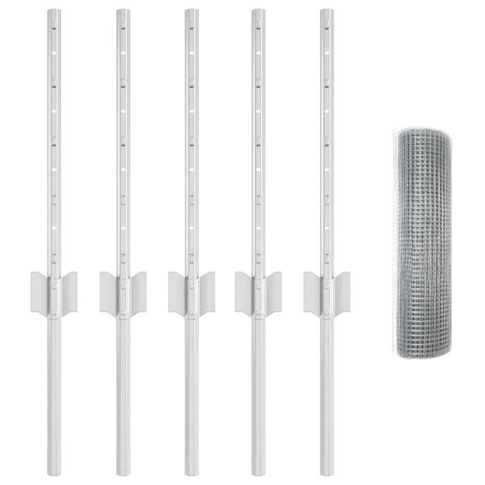 VidaXL Welded Wire Fence with 5 U Posts Silver 0.4x10 M Steel 3336312