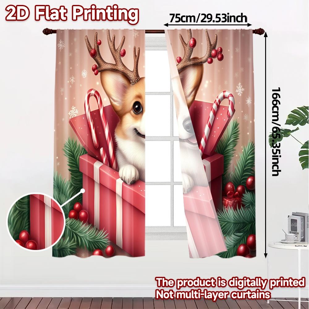 2 Stück, Vorhänge Niedlicher Corgi Weihnachtsgeschenk (3) Beliebte Minimalistische Vorhänge Drucke Lichtfilternde Vorhänge Festlicher Gebrauch für Schlafzimmer
