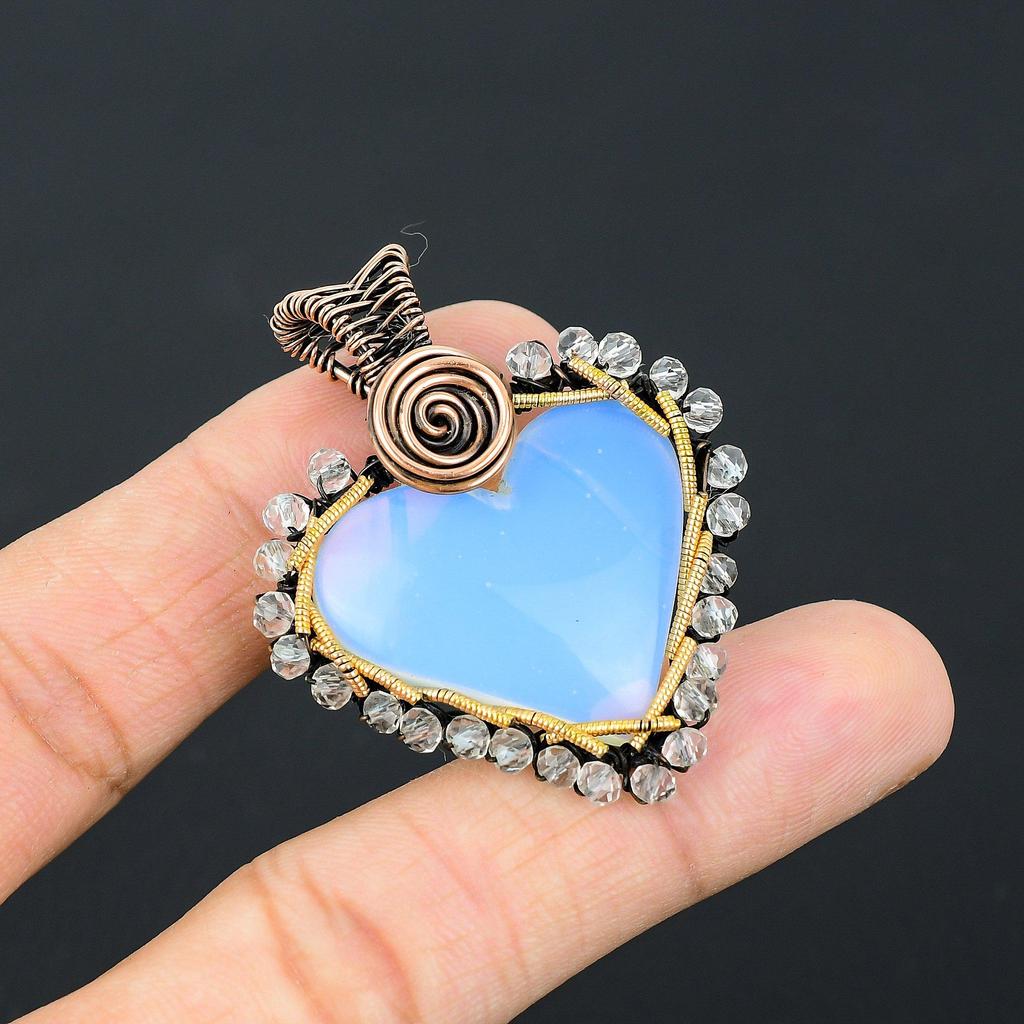 Milky Opal Gemstone Handmade Copper Wire Wrap Jewelry Pretty Pendant For Women