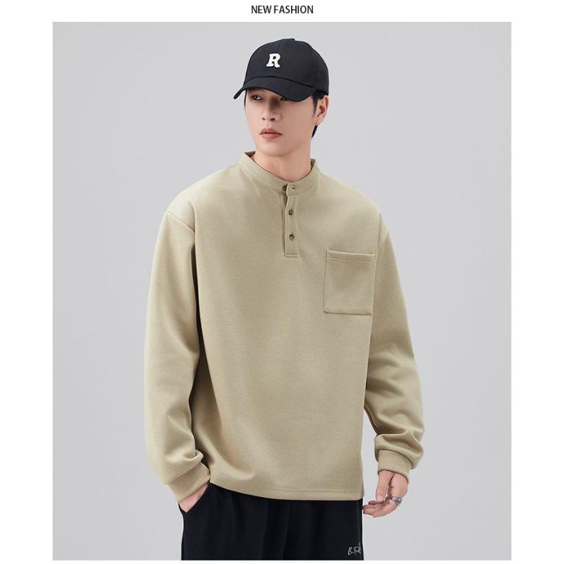 Men's Autumn Warm Sweatshirt with Pocket Stand-up Collar Long-sleeved T-shirt Trendy Top Jacket