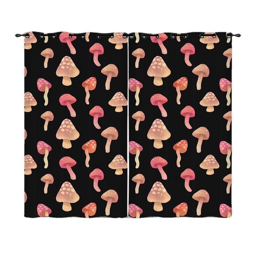 Curtains Mushroom Sunshade Digital Printing Curtains Blackout No Punching Bedroom Living Room Universal