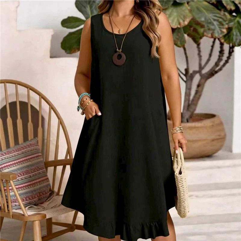 Long Dress Women Large Size Loose Summer Solid Color Solid Color Sleeveless Dress 2XL