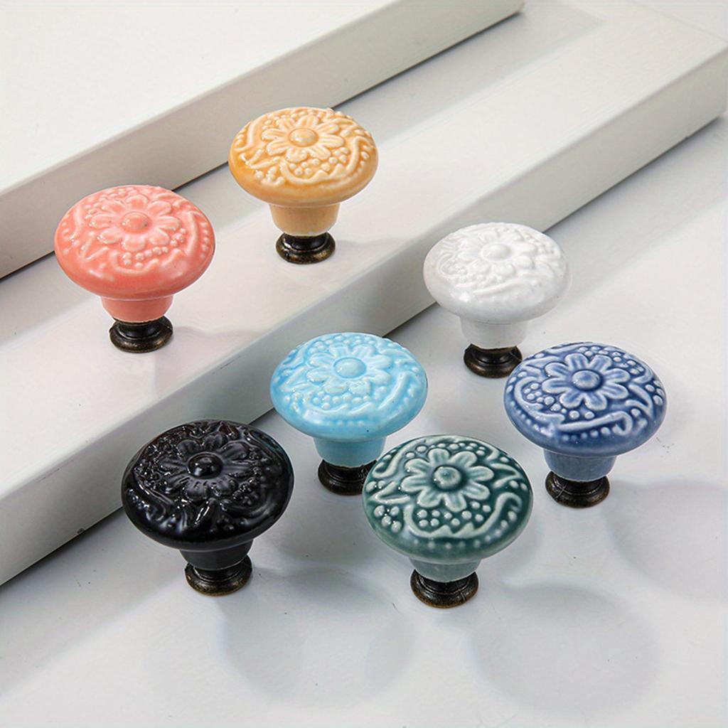 2 ks Keramické zásuvkové úchytky s retro vzorem, Dveře domácích skříněk, Jednootvorové úchytky se šrouby