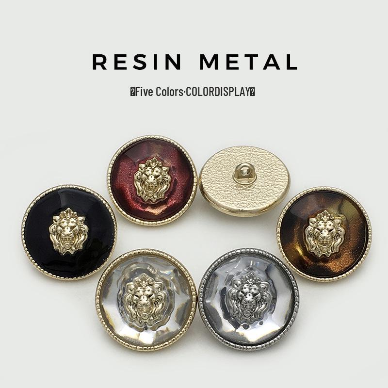 Luxury Lion Head Transparent Resin Metal Buttons for Men's & Women's Coats and Tops