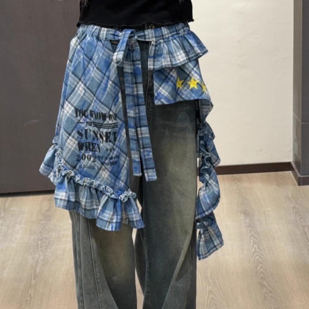 Hip-hop Lace Up Hip Scarf Shirt Extender Ruffled Edge Waistband  Waist Accessories