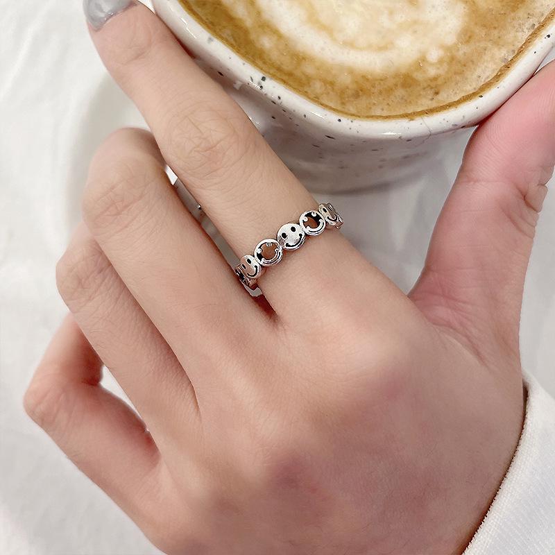 

Регулируемое серебряное кольцо 925 пробы со смайликом - Женские модные тайские серебряные украшения Adjustable opening