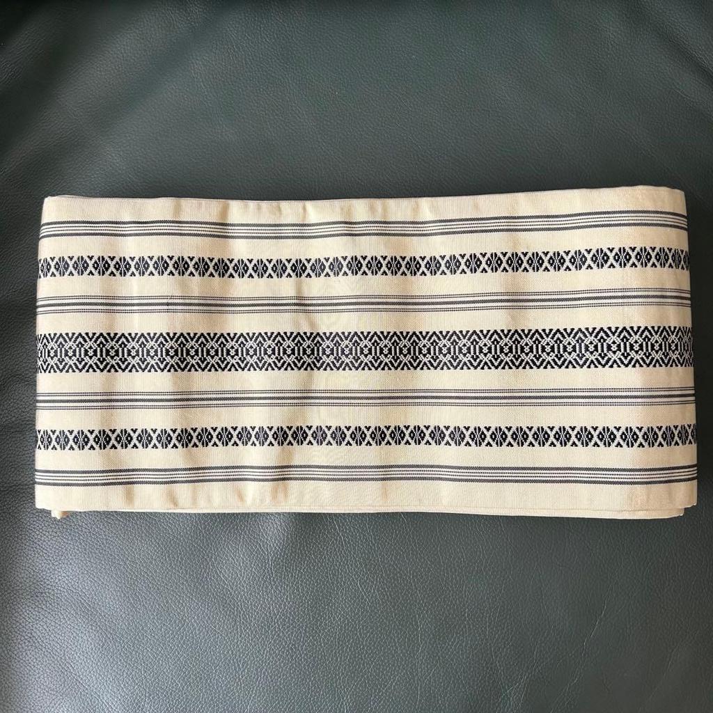Used Authentic Chikuzen Hakata-ori Half-width Obi (Sash) Made of Pure Silk