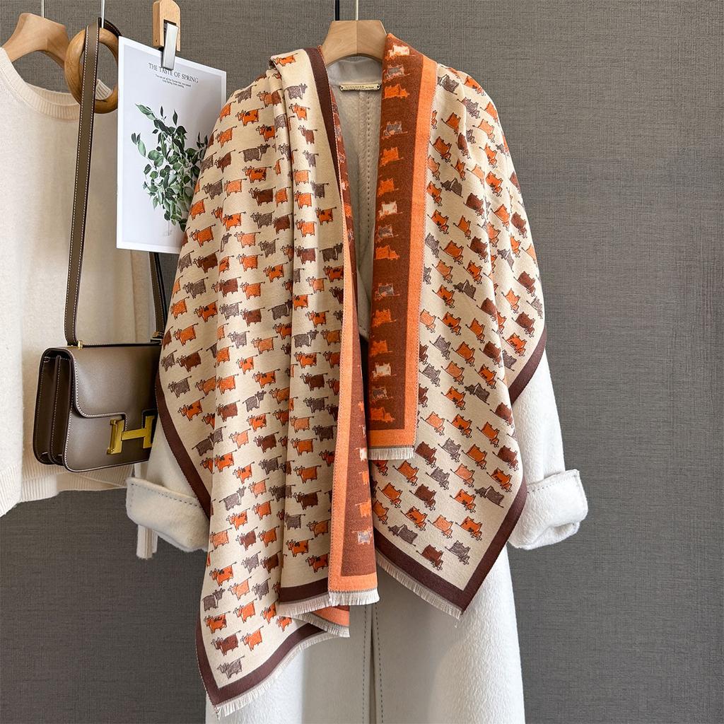 Autumn New Sweet Age Reduction Cute Calf Pattern Scarf Women Thickened Warm Daily Commuting Multi-functional Scarf