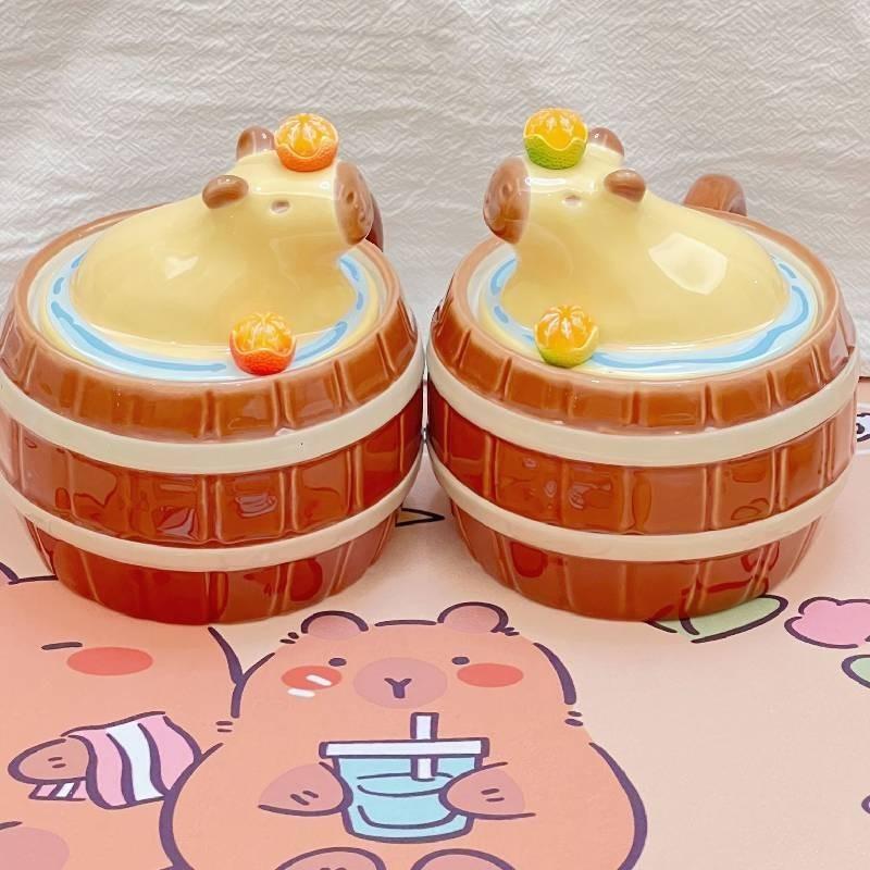 Capacity Capybara Large Ceramic Mug Coffee Cup Gold Spoon Girl Birthday Gift