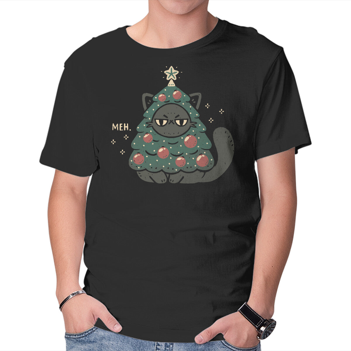 Unisex Crew Neck T-Shirt Funny Cat Christmas Tree Costume Graphic Short Sleeve Casual Tee XXXXL