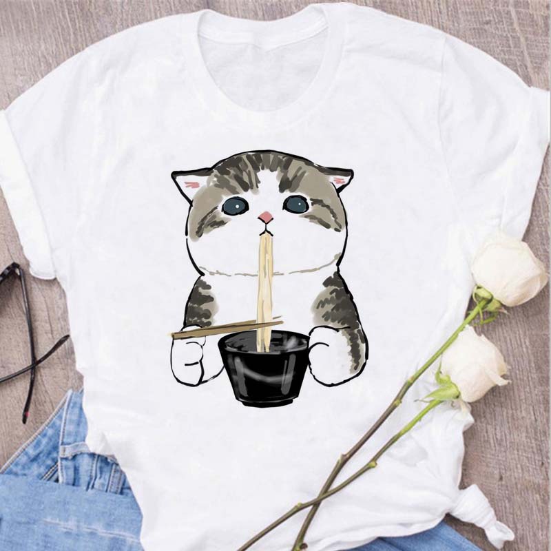 

Женские футболки с милыми кошками и принтом Kawaii, женская футболка, модная женская одежда, забавные футболки XXXL