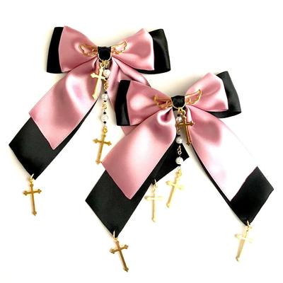 Onoderaya Pinguin Land Schwingendes Kreuz Rosenkranz Gebetsband Gold Haarspange Set von 2 x Matt (Schwarzes Rosa)