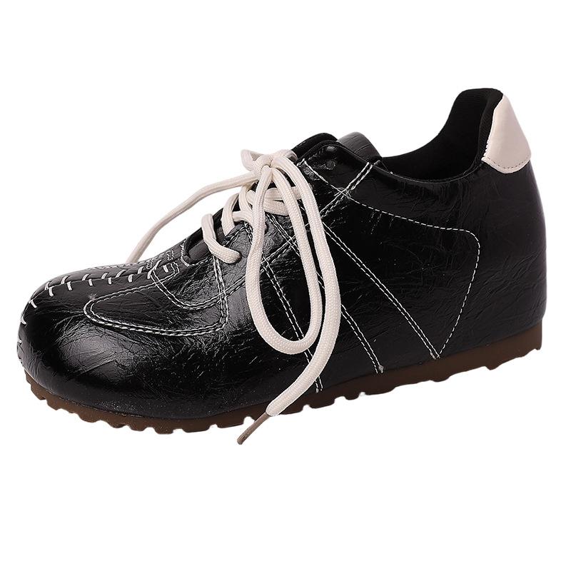Fashion versatile casual shoes inner height-increasing sports single shoes autumn retro design feeling thick-soled lace-up shallow mouth German tra