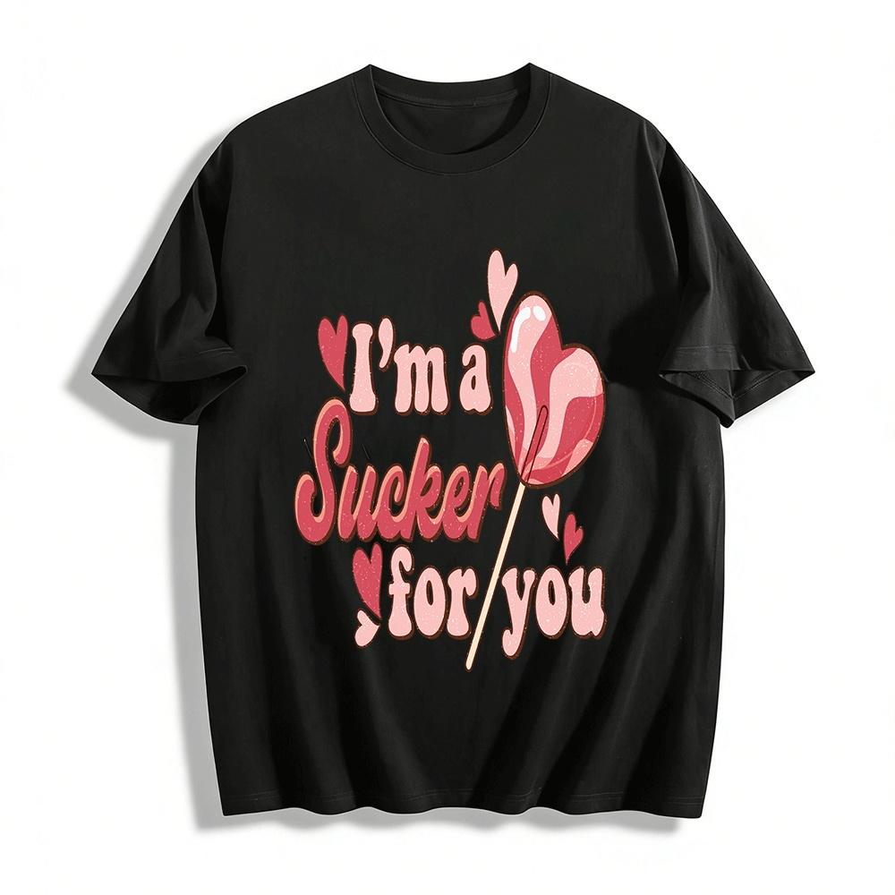 

T I m a Sucker for You Love Heart Lollipop Tee Pure cotton T-shirt XXS