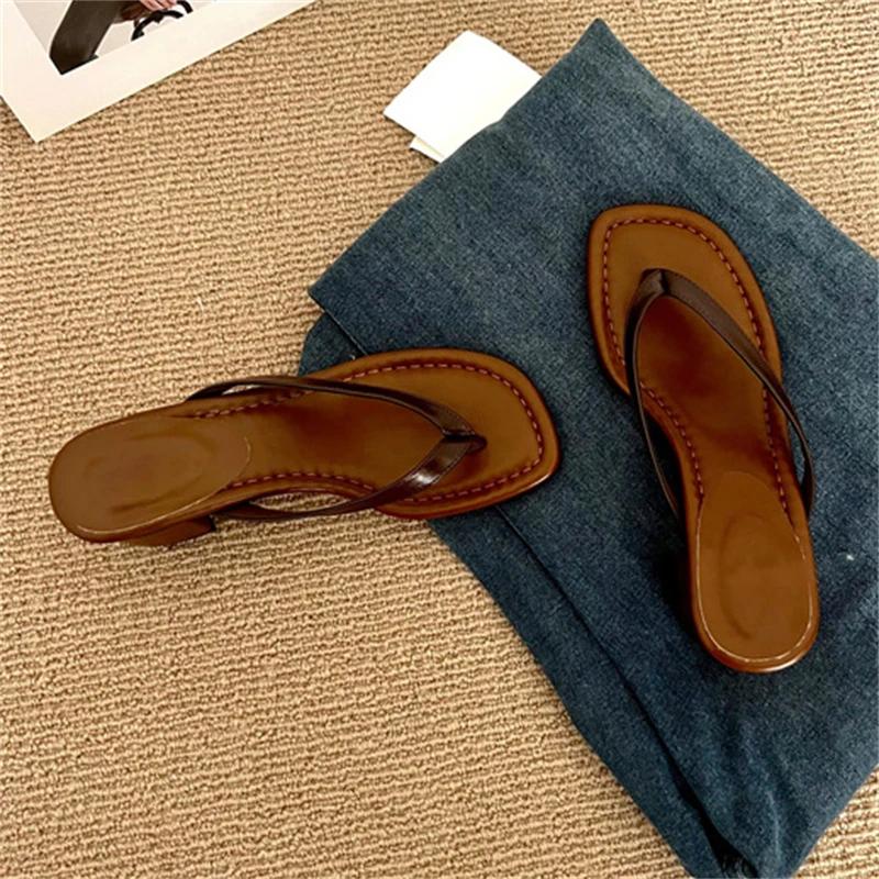 Summer Clip Toe Square Low Heels Women Slippers Sandals Fashion Casual Flip Flops Party Shoes Zapatos De Mujer
