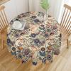 Beige Vintage Paisley Circle Tablecloth - Boho Leaf Botanical Farmhouse Kitchen Picnic Dinner Cover