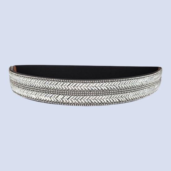 Women Belt Adjustable Elastic Band Shiny Rhinestone Wide Anti-slip Clothes Matching Anti-break Tight Waist Dress Waistband Clothes Accessory