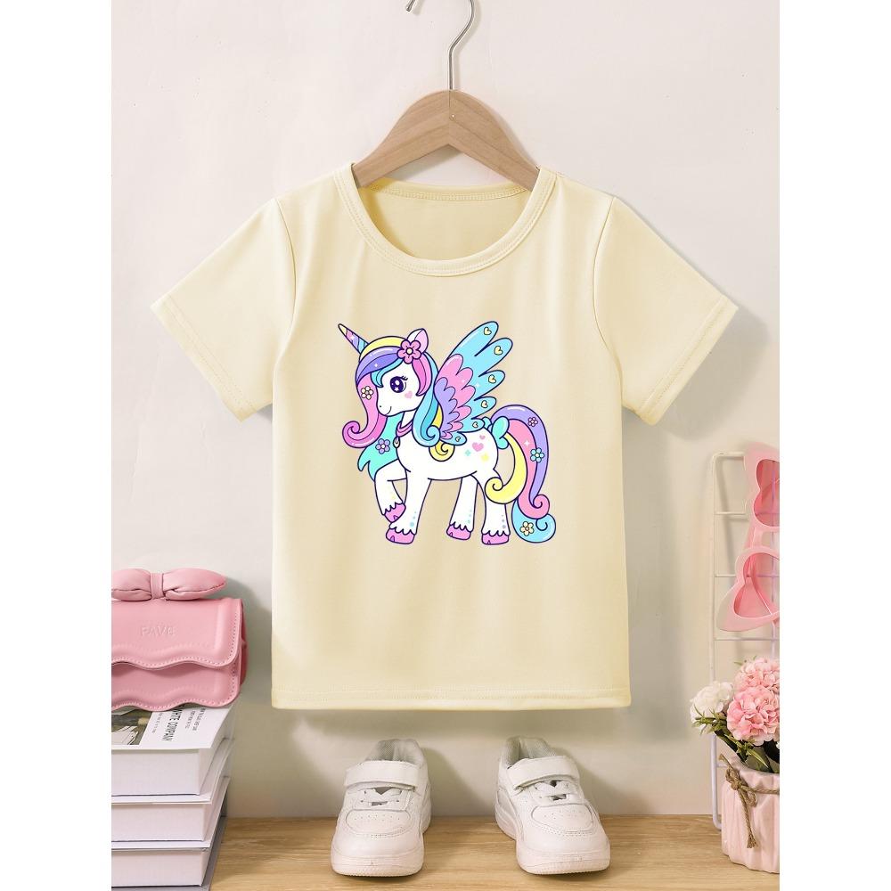 Fashionable and Beautiful Rainbow Unicorn Print Soft and Comfortable Children's T-shirt