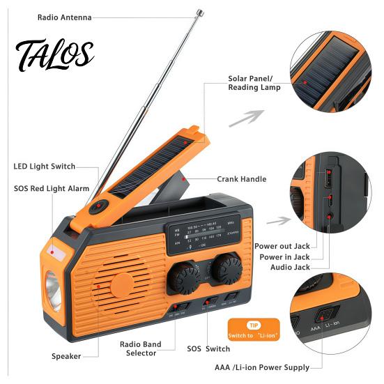 Solar Wind Up Radio for Camping Gear Emergency Radio, & Battery Powered AM/FM Rechargeable, LED Flashlight, Reading Equipment Backpacking Lamp,