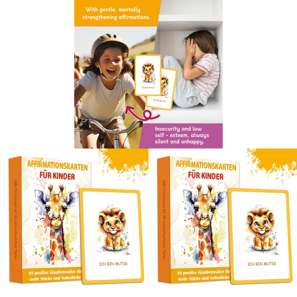 Kids Encouragement Cards Set With Colorful Watercolor Animals For Emotional Development And Focus