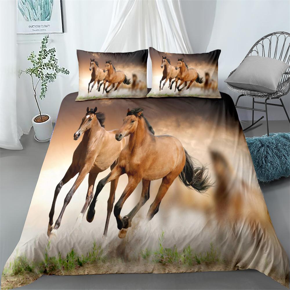 3D Oiling Running Horse Duvet Cover Set Single Twin Double Queen King Cal King Size Bed Linen Set