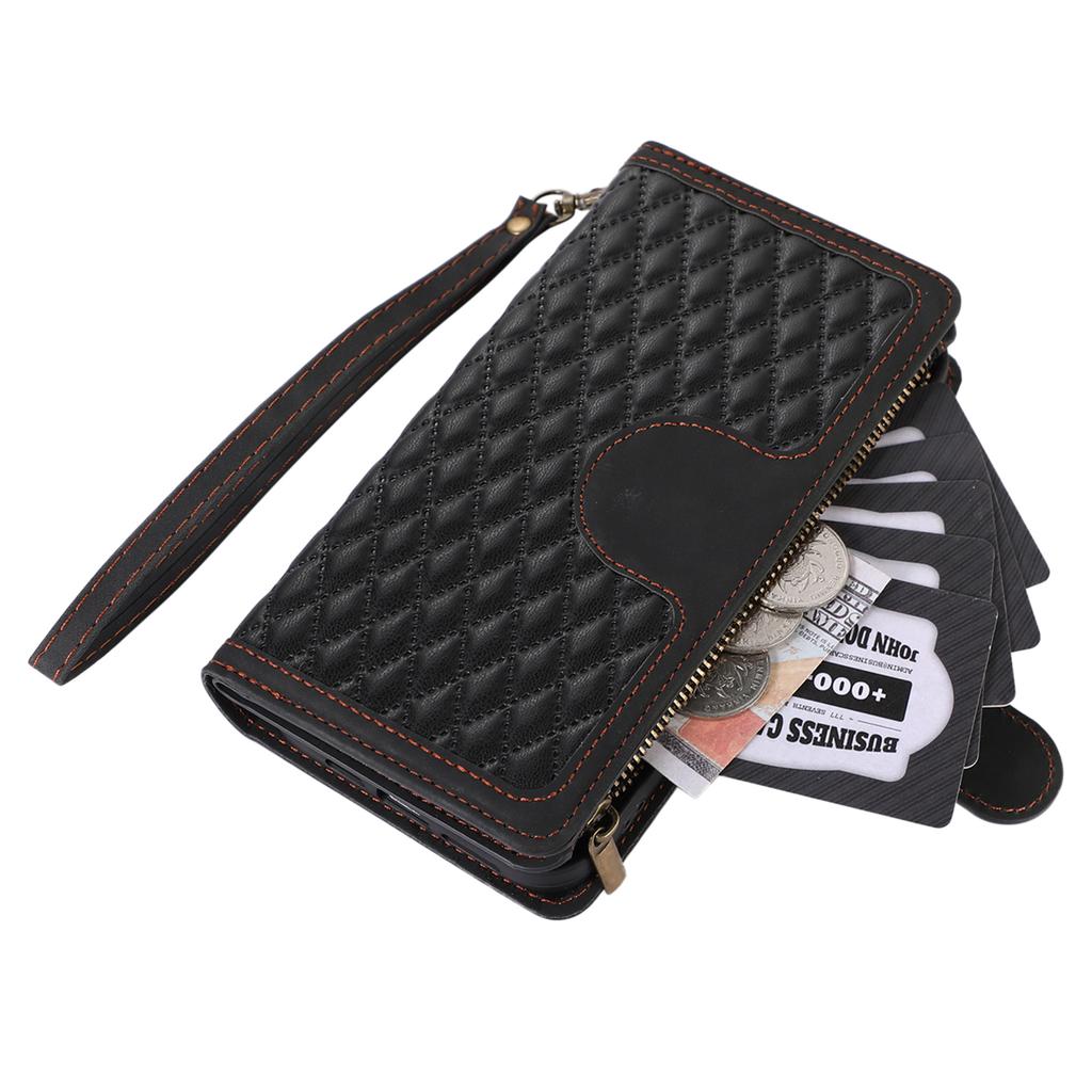 For Samsung Galaxy S21 FE 5G Zipper Pocket 9 Card Slots Phone Case PU Leather Wallet Stand Anti-drop Cover