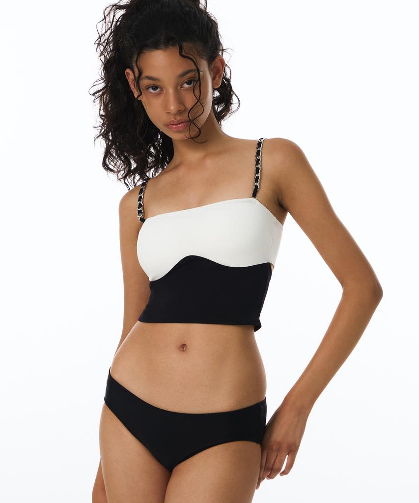 VINAJ Chain Contrast Tube Top Bikini Bra (Black)