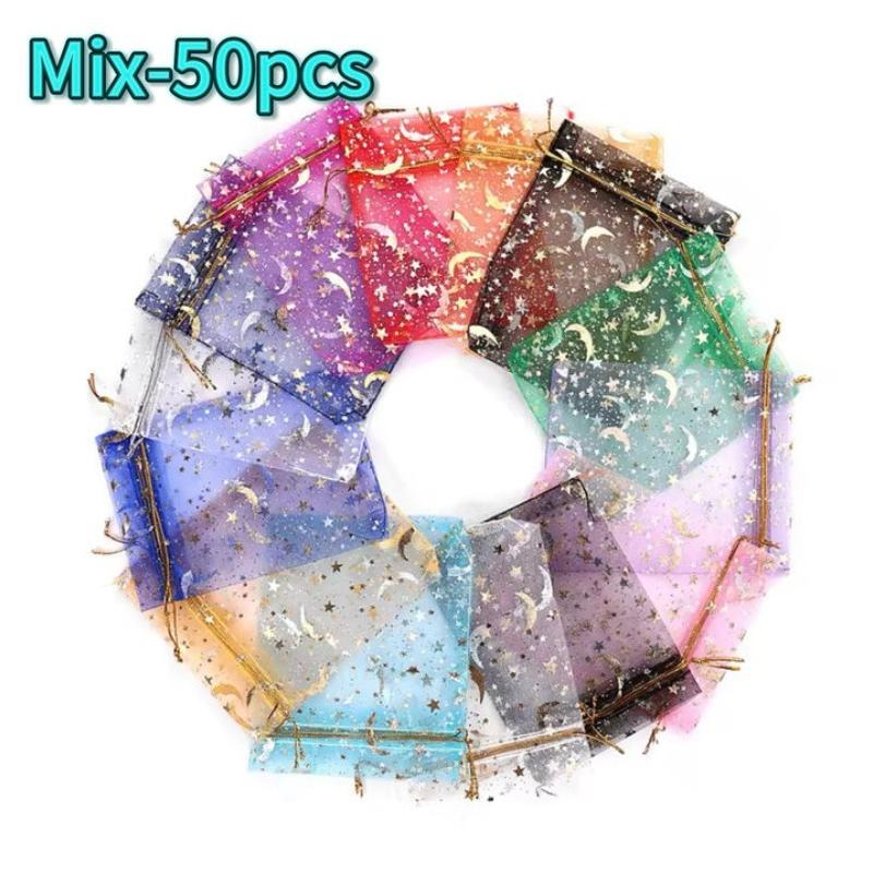 

Small Gift Bags Moon Star Organza Gift Bags Wedding Packing Jewelry Storage Bag Drawstring Gifts Pouch Sachet Bags 7x9cm