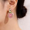 Soft cute pink peach love stud earrings with diamonds, sweet girl wind shaoxin earrings, daily high-end jewelry
