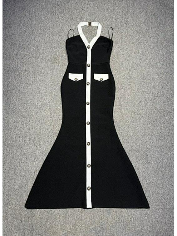 Stylish High-End European & American V-Neck Backless Bandage Dress M чёрный