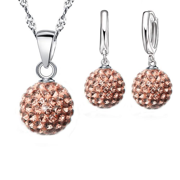 925 Sterling copper Stamped Bridal Zircon Sets Women Girls Wedding Gifts Austrian Crystal CZ Disco Ball Necklace Hoop Earrings