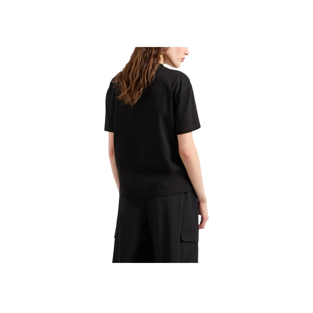 Emporio Armani EA7 SS24 Letter Logo Appliqué Round Neck Short Sleeve T-Shirt Women Tops Black 6DTT28-TJLOZ-1200
