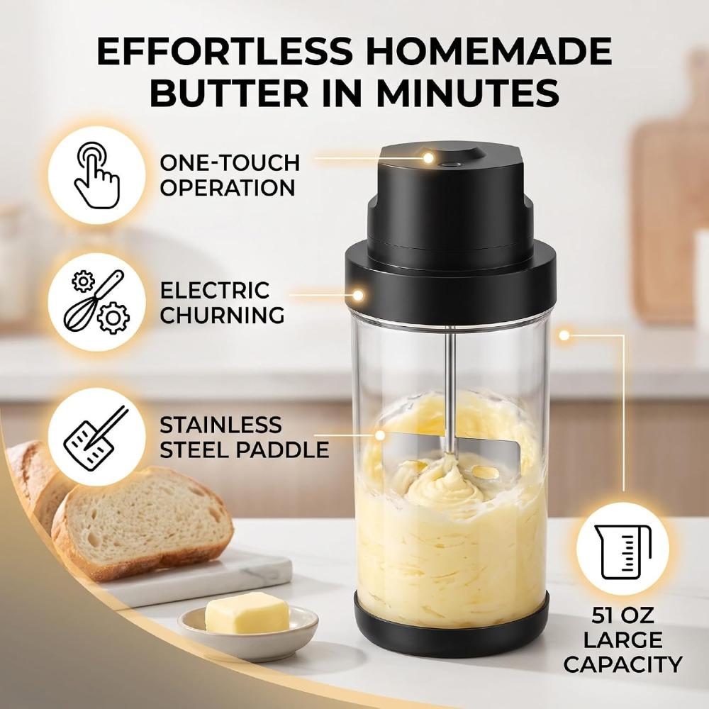 Black Electric Butter Churn Stainless Steel Liner Electric Cream Mixer  Kitchen Cooking