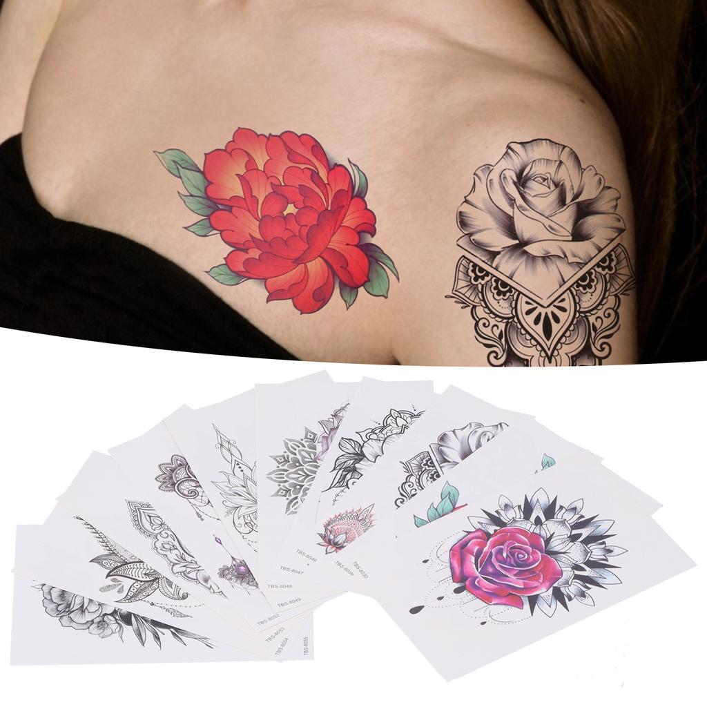 10pcs Temporary Tattoos Paper Individuality Flower Women Girl Fake Tattoo Stickers