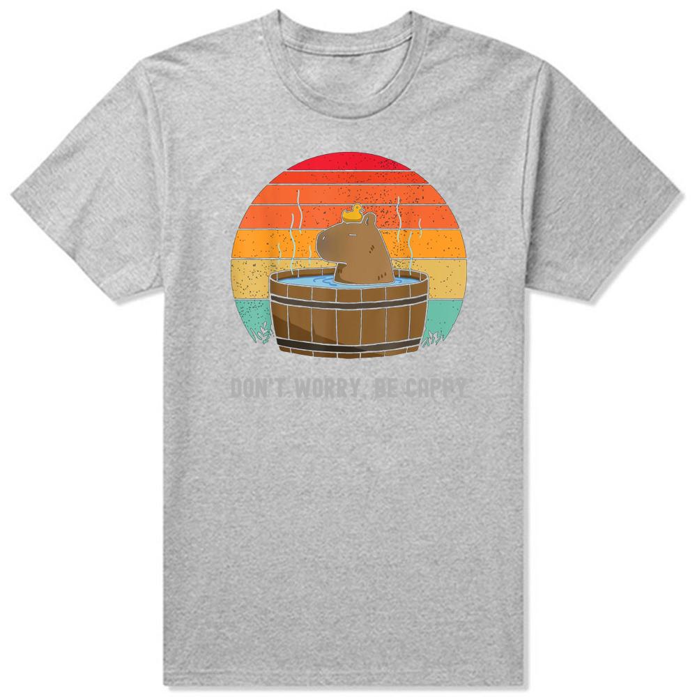 Retro Lustiges Capybara Don't Worry Be Capy T-Shirts Sommer Grafik Baumwolle Streetwear Kurzarm Geburtstagsgeschenke T-Shirt Männer