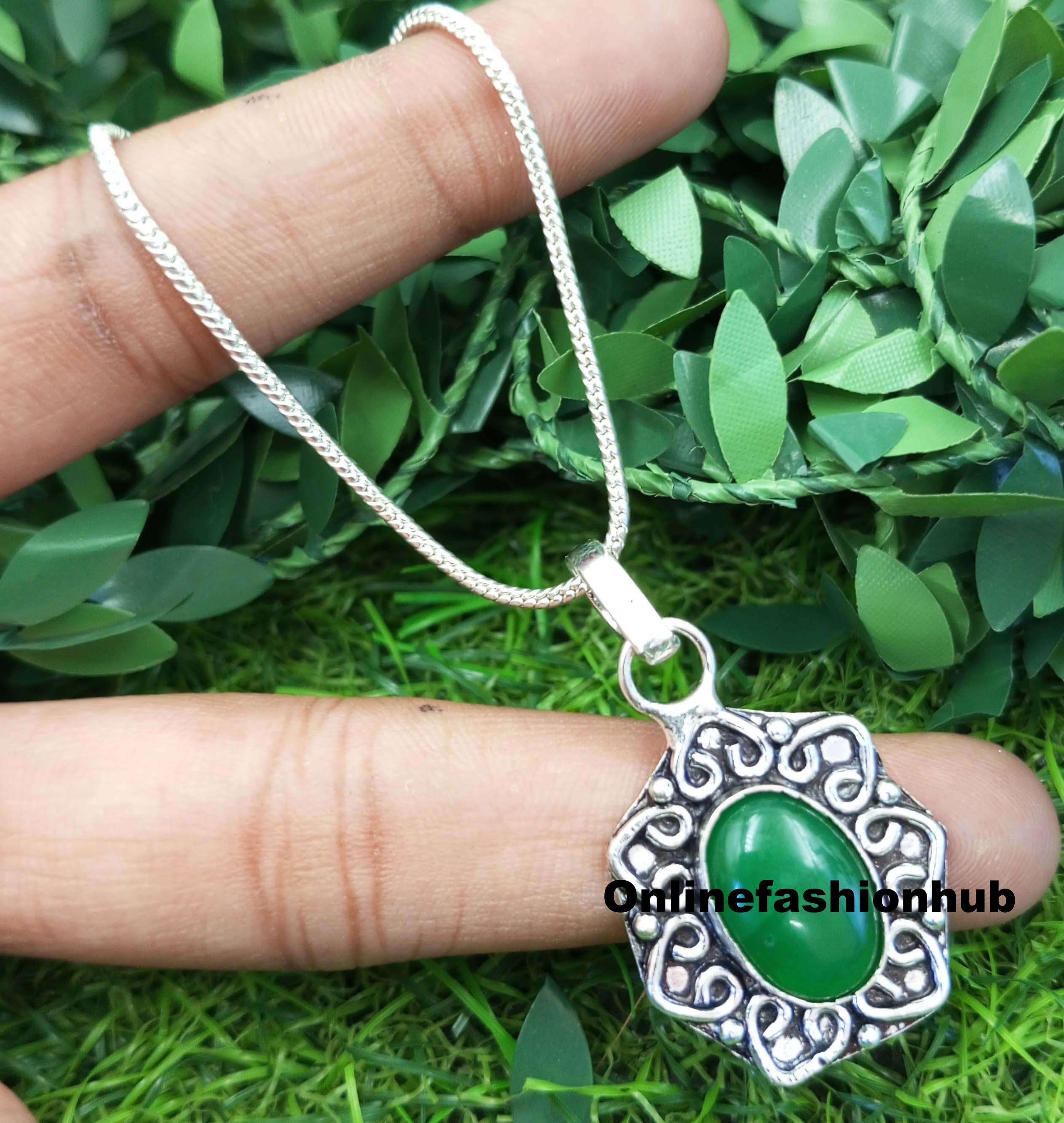 

Green Onyx Gemstone 925 Sterling Silver Plated Men s Pendant FPD-P101