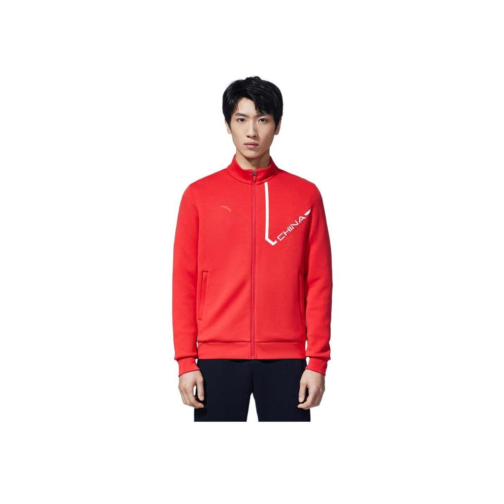 Anta Solid Color Letter Print Casual Knit Sports Jacket Men Outerwear Red 152317702-2