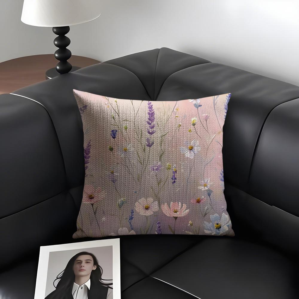 Little Flowers Ins Cushion Cover Natural Linen Organic Fabric Double-Sided Printing Sofa Home Decor Gift Pillow Case