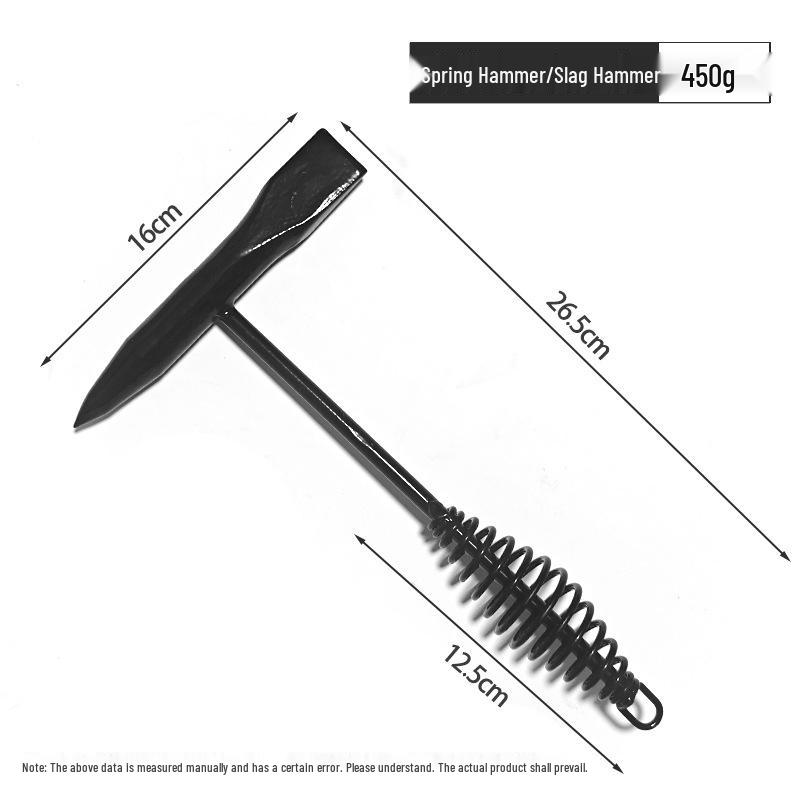 Multifunctional Rust & Welding Hammer with Carbon Steel, Ice Breaking, Black Spring Handle Deslagging Hammer