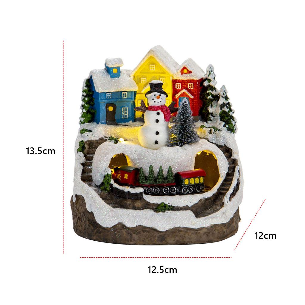 Resin Rotating Music Statue LED Light Christmas Village House Christmas Music Box Christmas Desktop Decoration Christmas Gift
