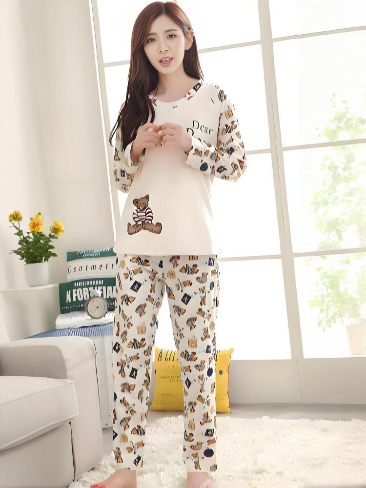 Long-sleeved Pajamas Trousers Large Size Cute Cartoon Pajamas Home Service Suit