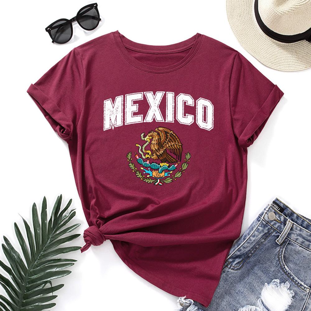 MEXICO Pattern Cotton T-Shirt Short Sleeve Round Neck Women 2d Print Tops