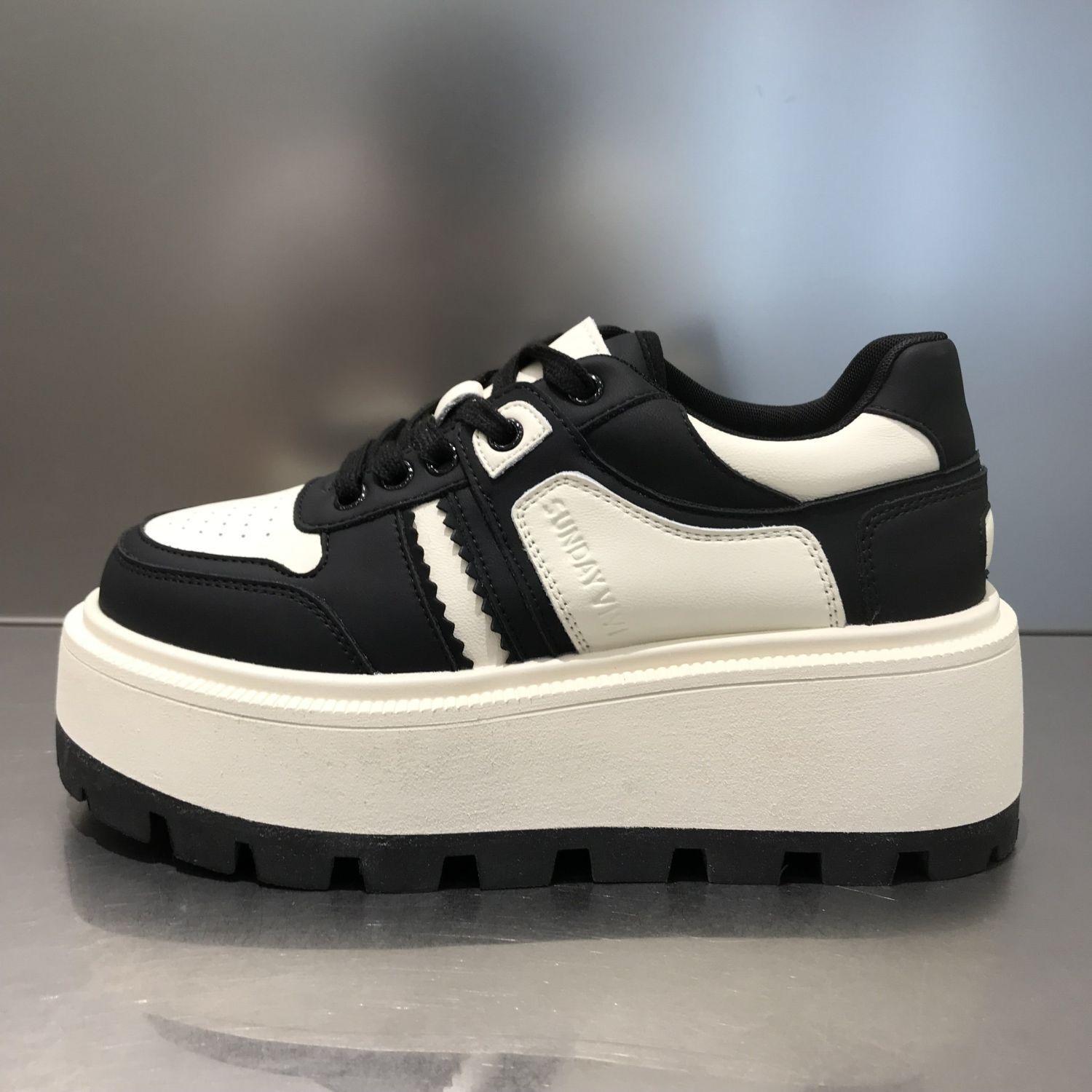 

Весна Новая Классическая Дизайнерская Ретро Спортивная Черно-Белая Платформа Маффин Увеличивающая Рост Обувь Прилив 40 чёрный