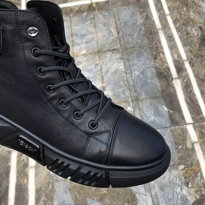 Men's Pure Leather Martin High Top Boots with Side Zipper, Soft Sole, Fur-Lined, Plus Velvet Warm Snow Boots.