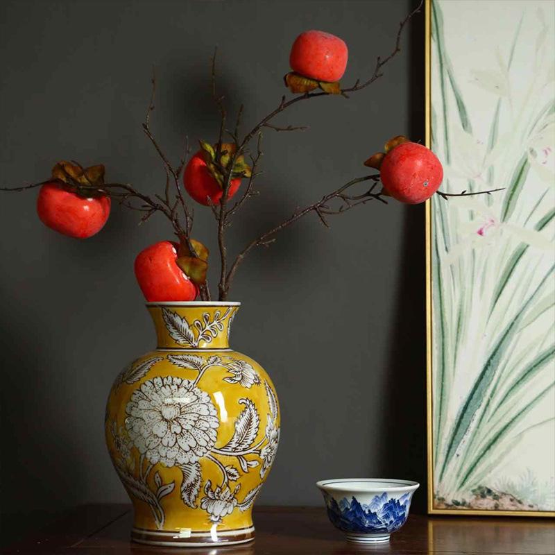 Retro Chinese Ceramic Vase for Living Room and Entryway Decor