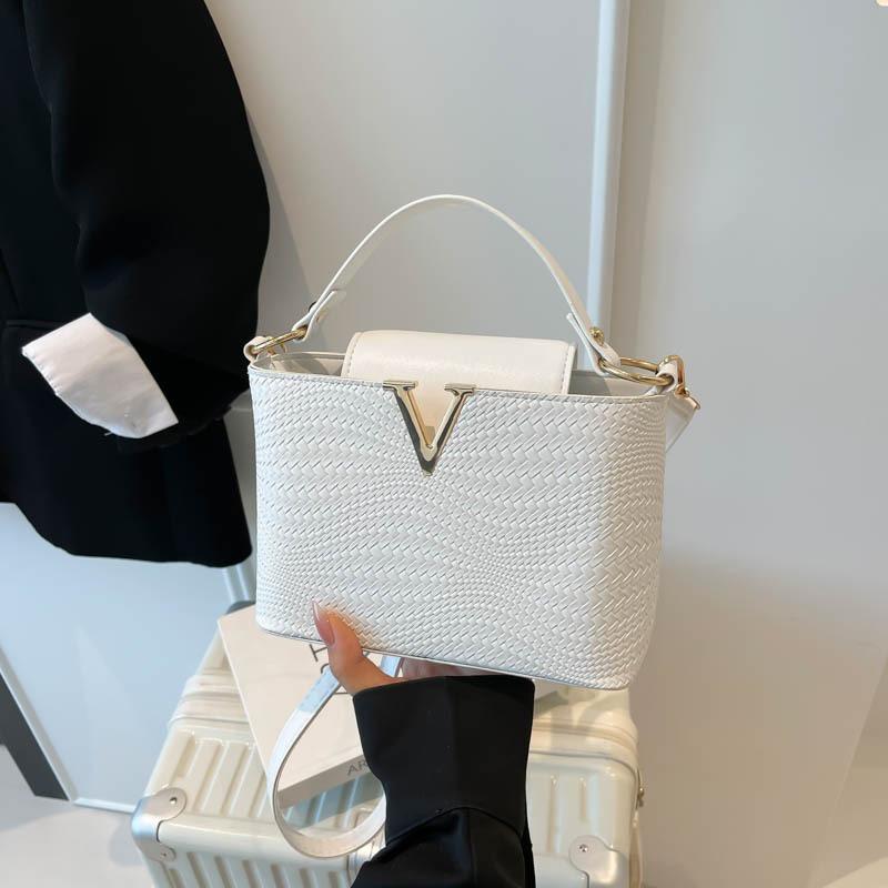 Premium Lychee Pattern Handbag Bag Summer Solid Color Commuting Fashionable Trendy Shoulder Messenger Women's Bag