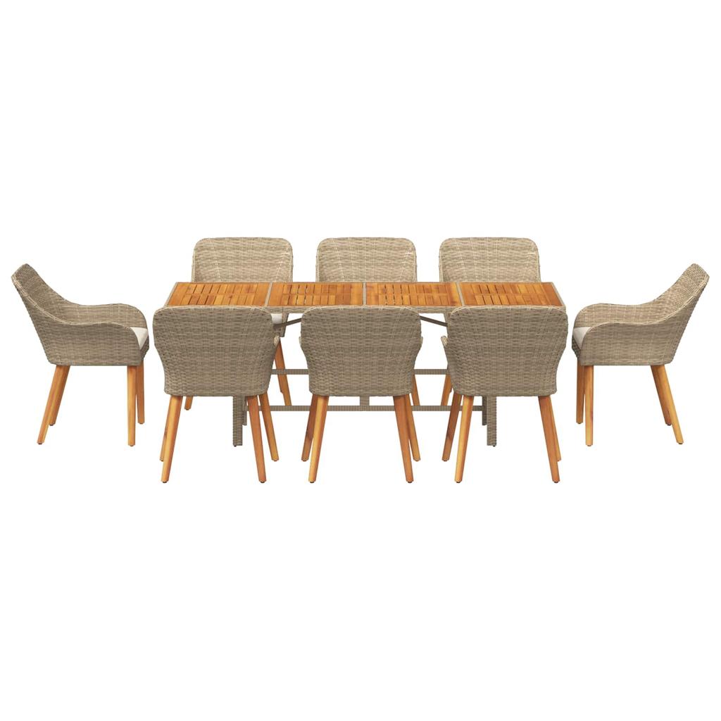 vidaXL Garden Dining Set with Cushions 9 pcs Beige Poly Rattan