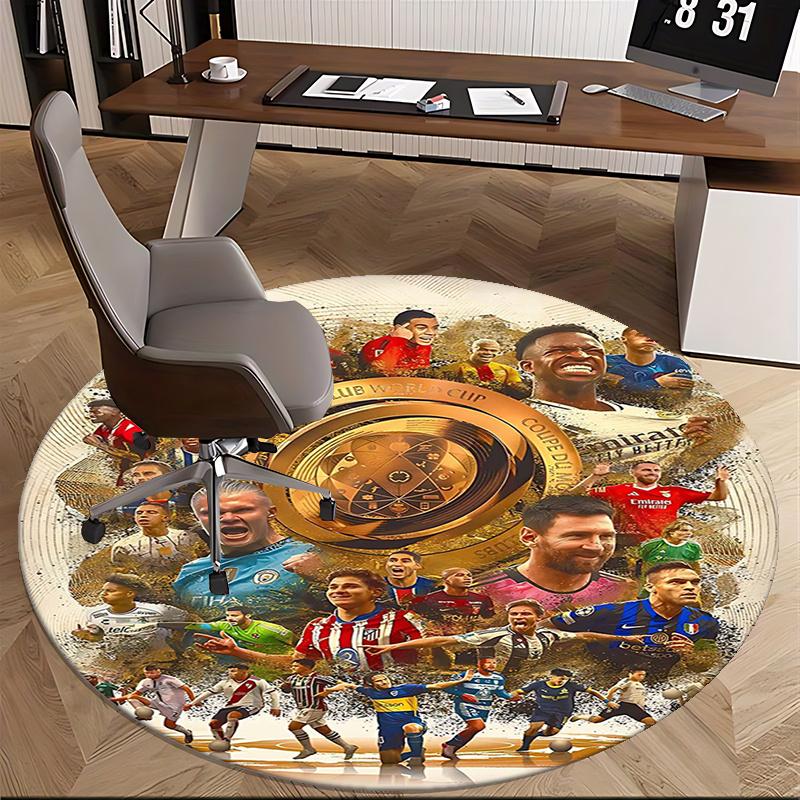 Coppa del Mondo per Club, Tappetino per Sedia Leggende del Calcio, Tappeto Rotondo, Tappeto per Ufficio, Lavabile in Lavatrice, Antiscivolo, Adatto per Soggiorni, Camere da Letto